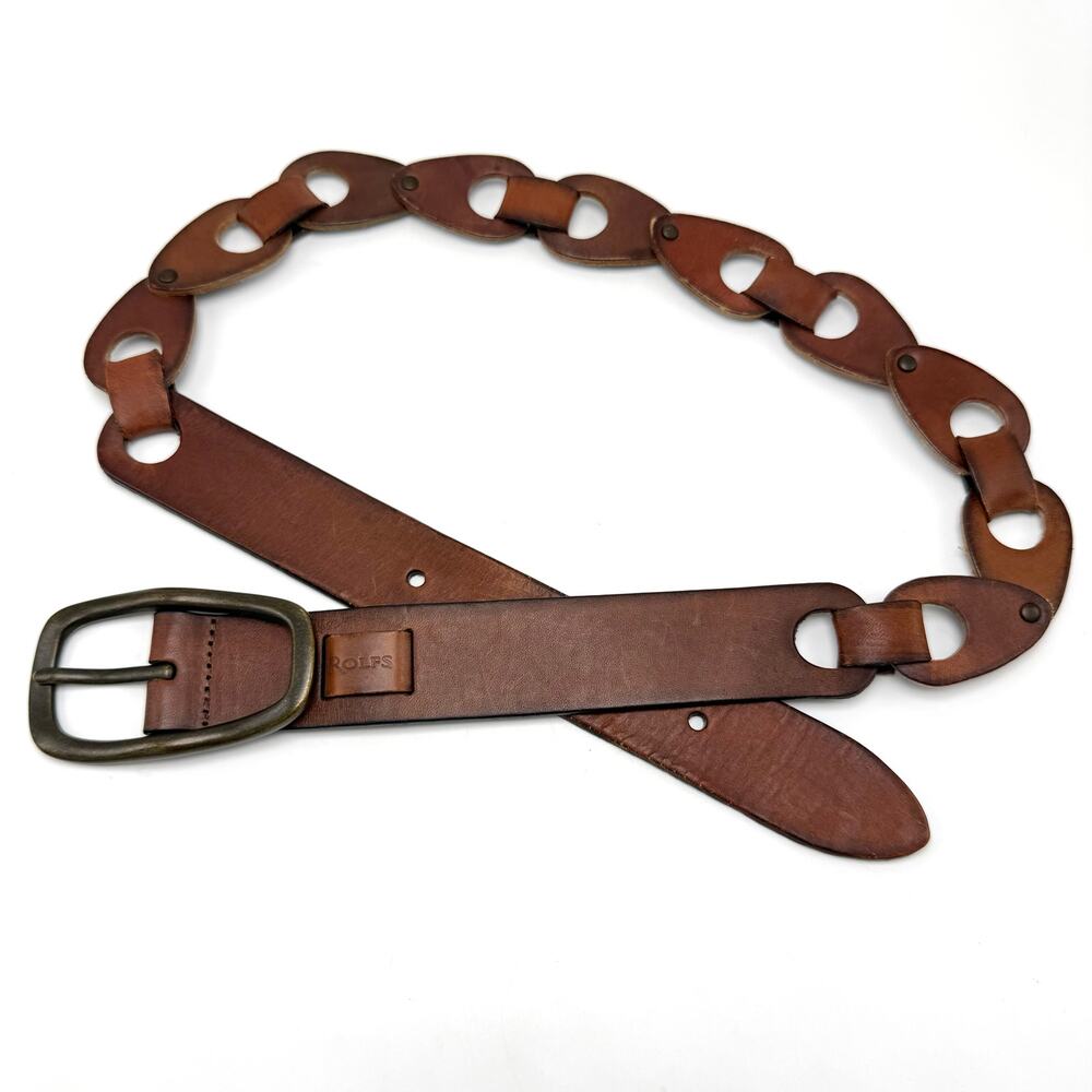 Rolfs Linked Leather Belt L 32-36 Brown Cut Outs Boho Western Equestrian Hippie